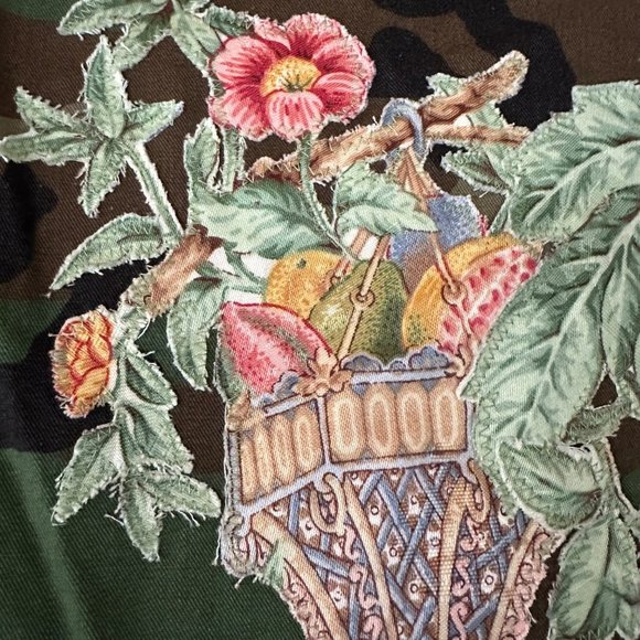 Custom Oversized Camo Jacket Floral Applique Unisex S Vintage Handmade Crop Art - Picture 5 of 10